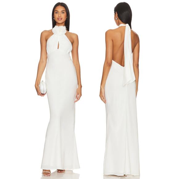Stone Cold Fox x REVOLVE Katie Gown Rosette Halter Formal Bridal Party Wedding S - Picture 1 of 10